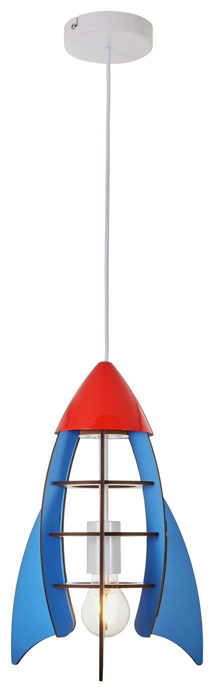 Glow Kids Rocket Ceiling Pendant Light - Blue & Red 3 Glow Kids Rocket Ceiling Pendant Light - Blue & Red