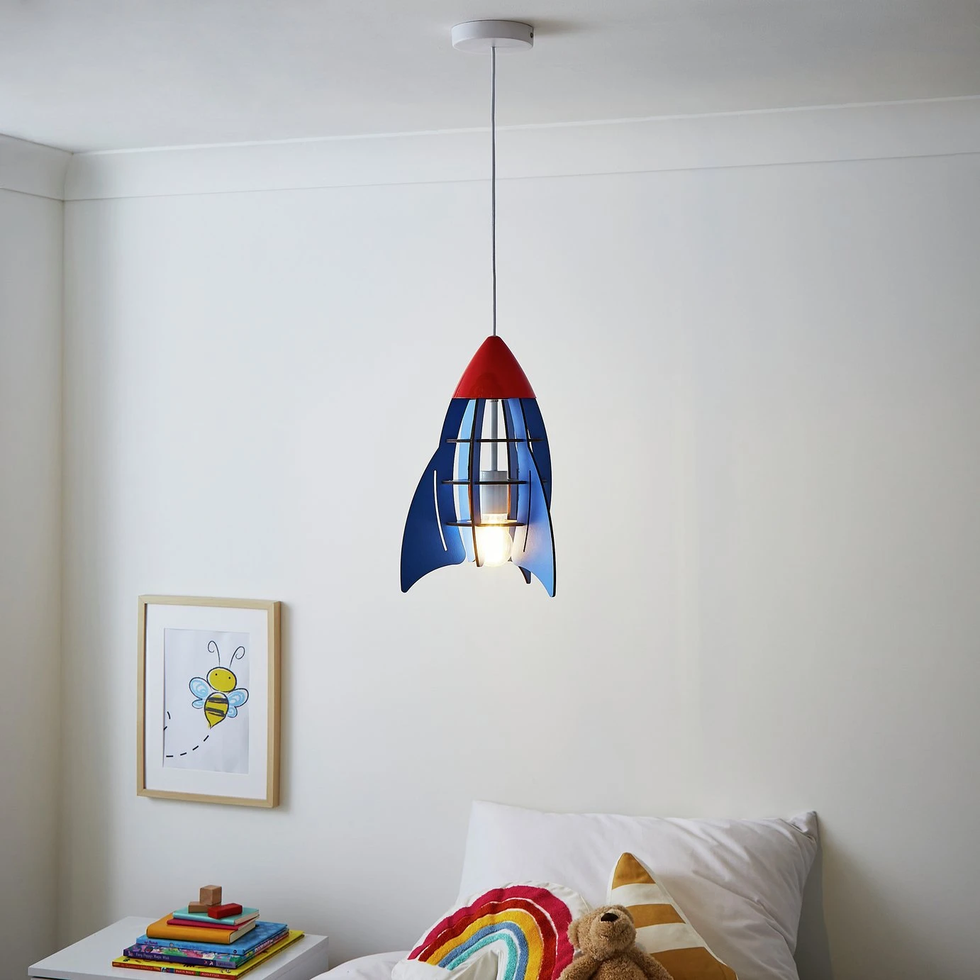 Glow Kids Rocket Ceiling Pendant Light - Blue & Red 4 Glow Kids Rocket Ceiling Pendant Light - Blue & Red - Image 2