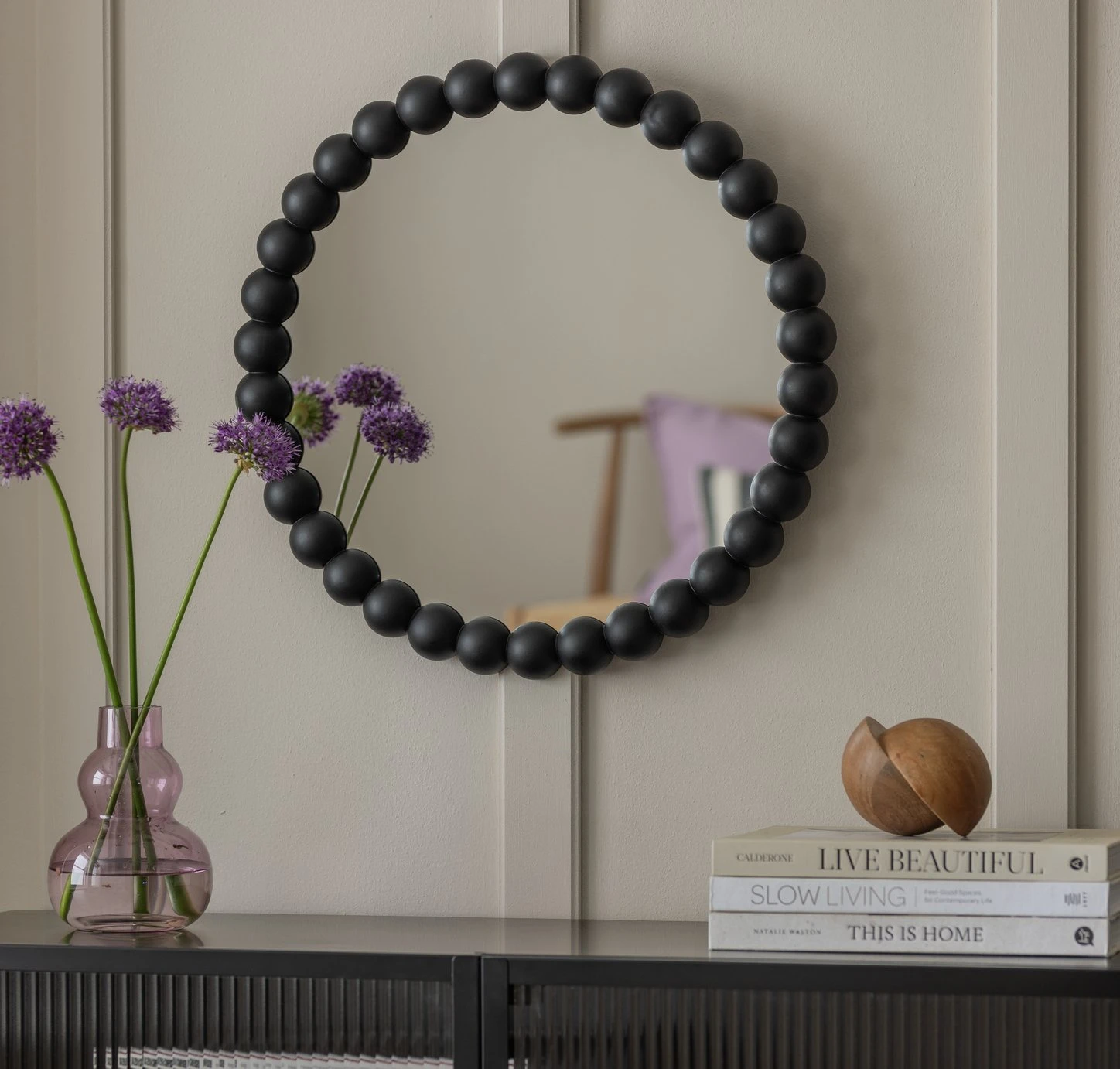 Habitat Beaded Round Wall Mirror - Black - 50x50cm 4 Habitat Beaded Round Wall Mirror - Black - 50x50cm - Image 2