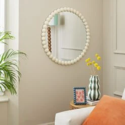 Habitat Beaded Round Wall Mirror - White - 70x70cm -Home Furnishings Store 1182927 R Z001C