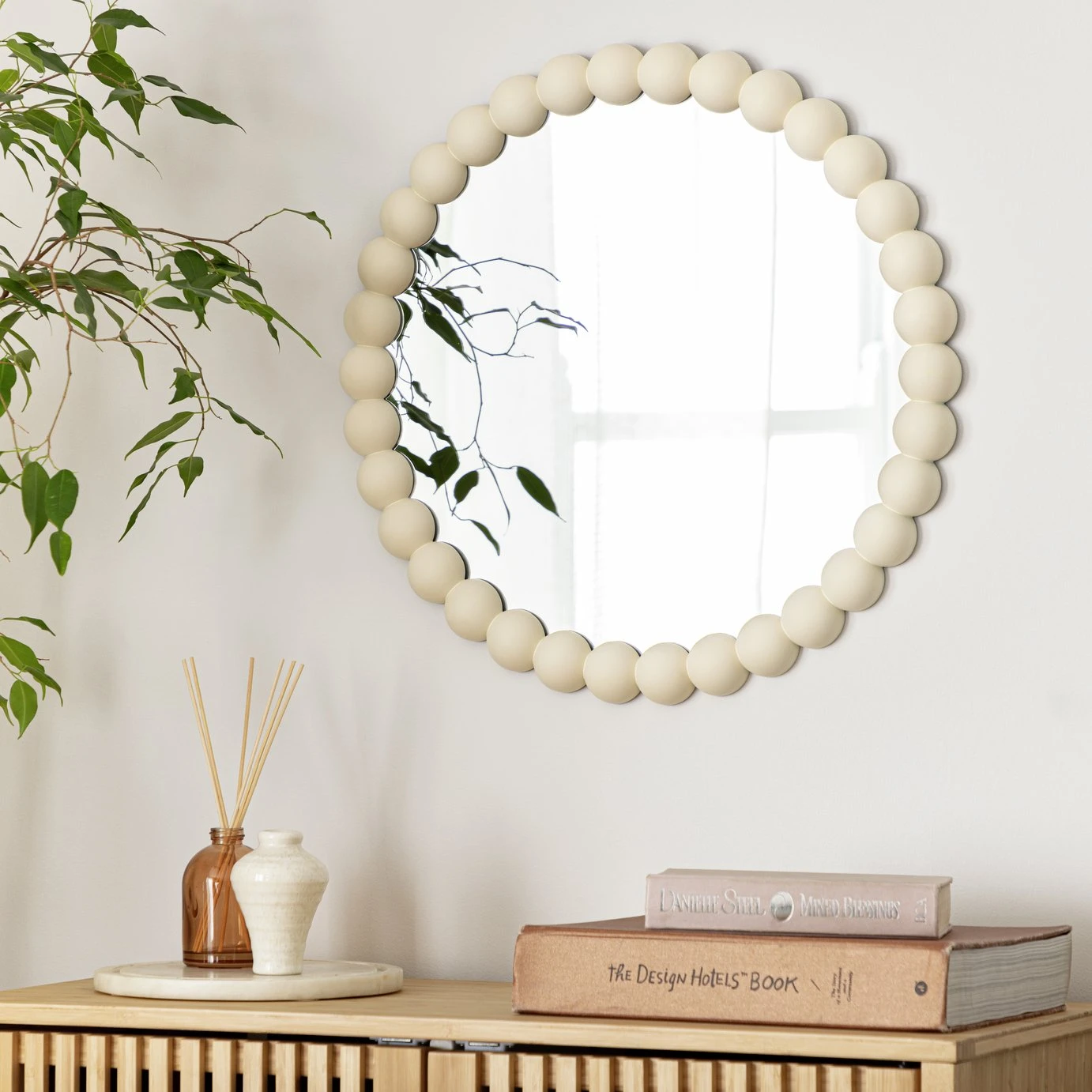 Habitat Beaded Round Wall Mirror - White - 50x50cm 4 Habitat Beaded Round Wall Mirror - White - 50x50cm - Image 2
