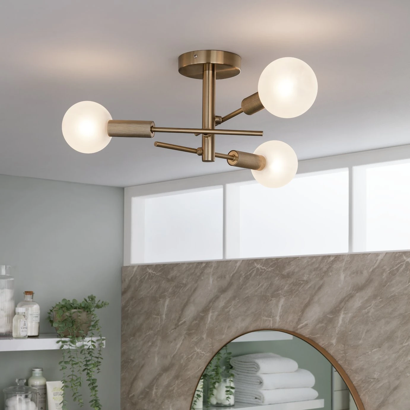 Habitat Globe Ribbed Metal Bathroom Ceiling Light - Brass 3 Habitat Globe Ribbed Metal Bathroom Ceiling Light - Brass