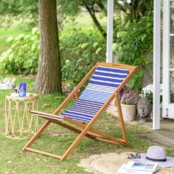 Habitat Folding Wooden Garden Deck Chair - Blue -Home Furnishings Store 1247628 R Z001C