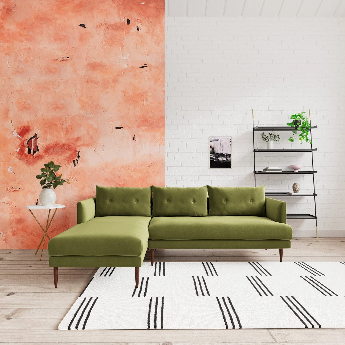 Swoon Kalmar Velvet Left Hand Corner Sofa - Fern Green 4 Swoon Kalmar Velvet Left Hand Corner Sofa - Fern Green - Image 2