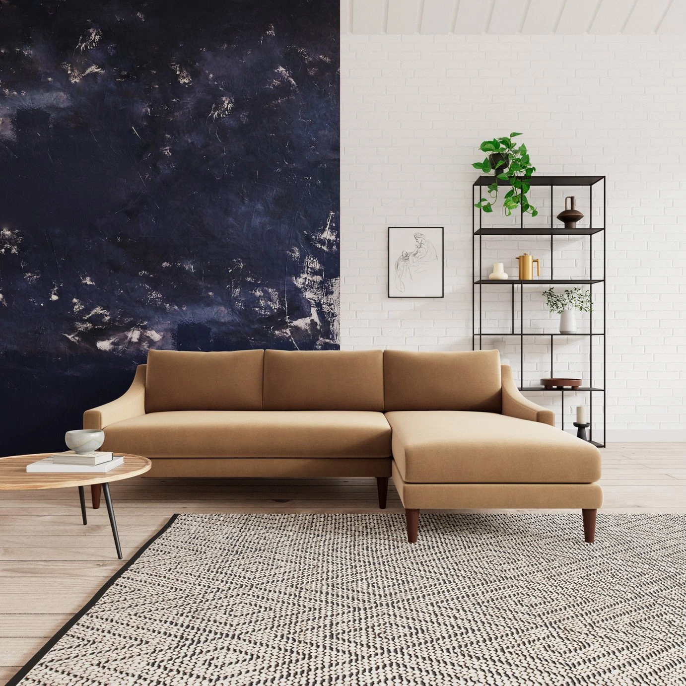 Swoon Turin Velvet Right Hand Corner Sofa - Biscuit 4 Swoon Turin Velvet Right Hand Corner Sofa - Biscuit - Image 2