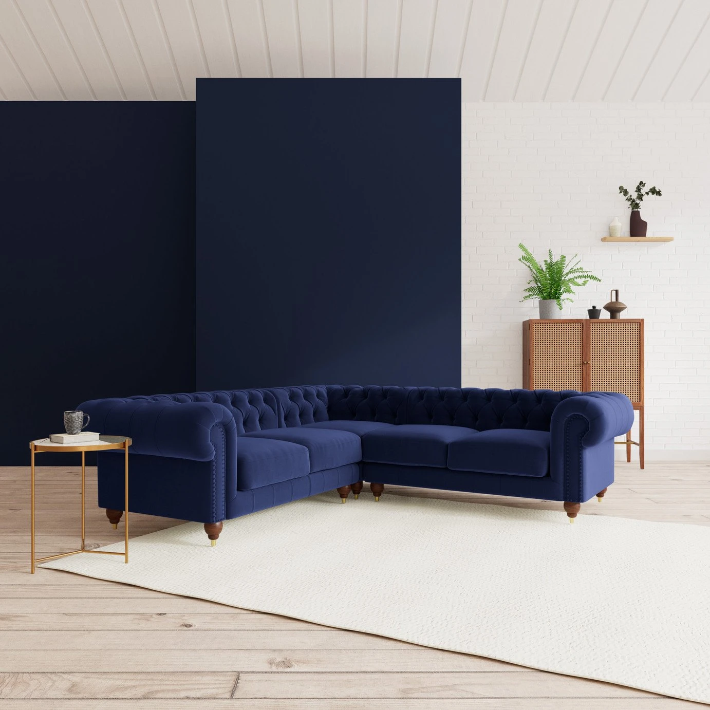 Swoon Winston Velvet 5 Seater Corner Sofa - Ink Blue 4 Swoon Winston Velvet 5 Seater Corner Sofa - Ink Blue - Image 2