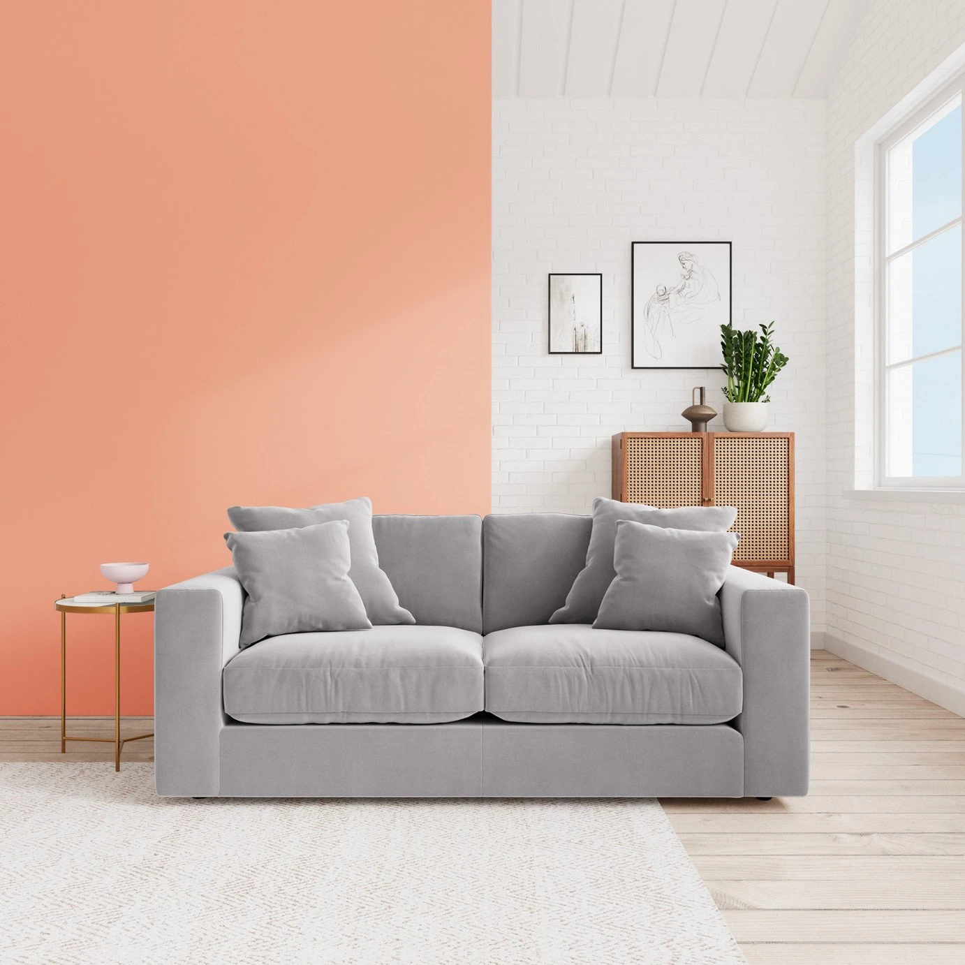 Swoon Althaea Velvet 2 Seater Sofa - Silver Grey 4 Swoon Althaea Velvet 2 Seater Sofa - Silver Grey - Image 2