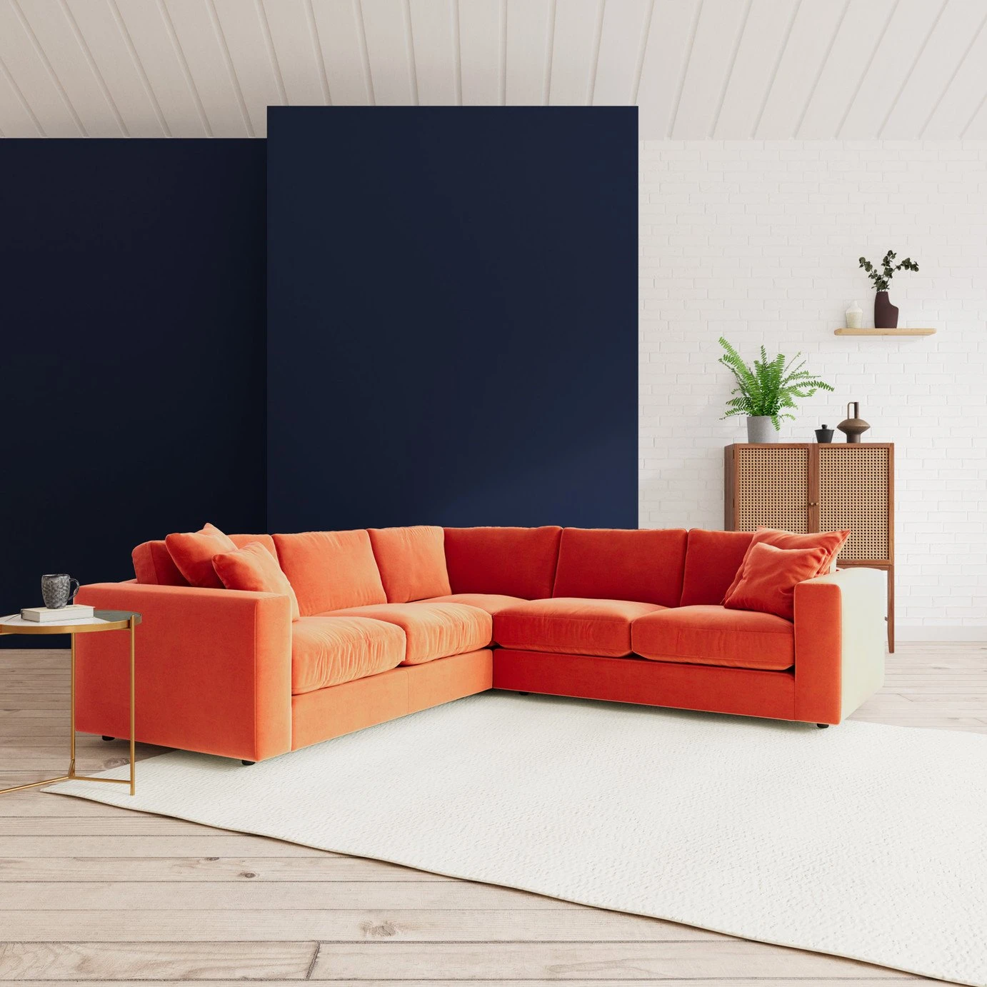 Swoon Althaea Velvet 5 Seater Corner Sofa - Burnt Orange 4 Swoon Althaea Velvet 5 Seater Corner Sofa - Burnt Orange - Image 2