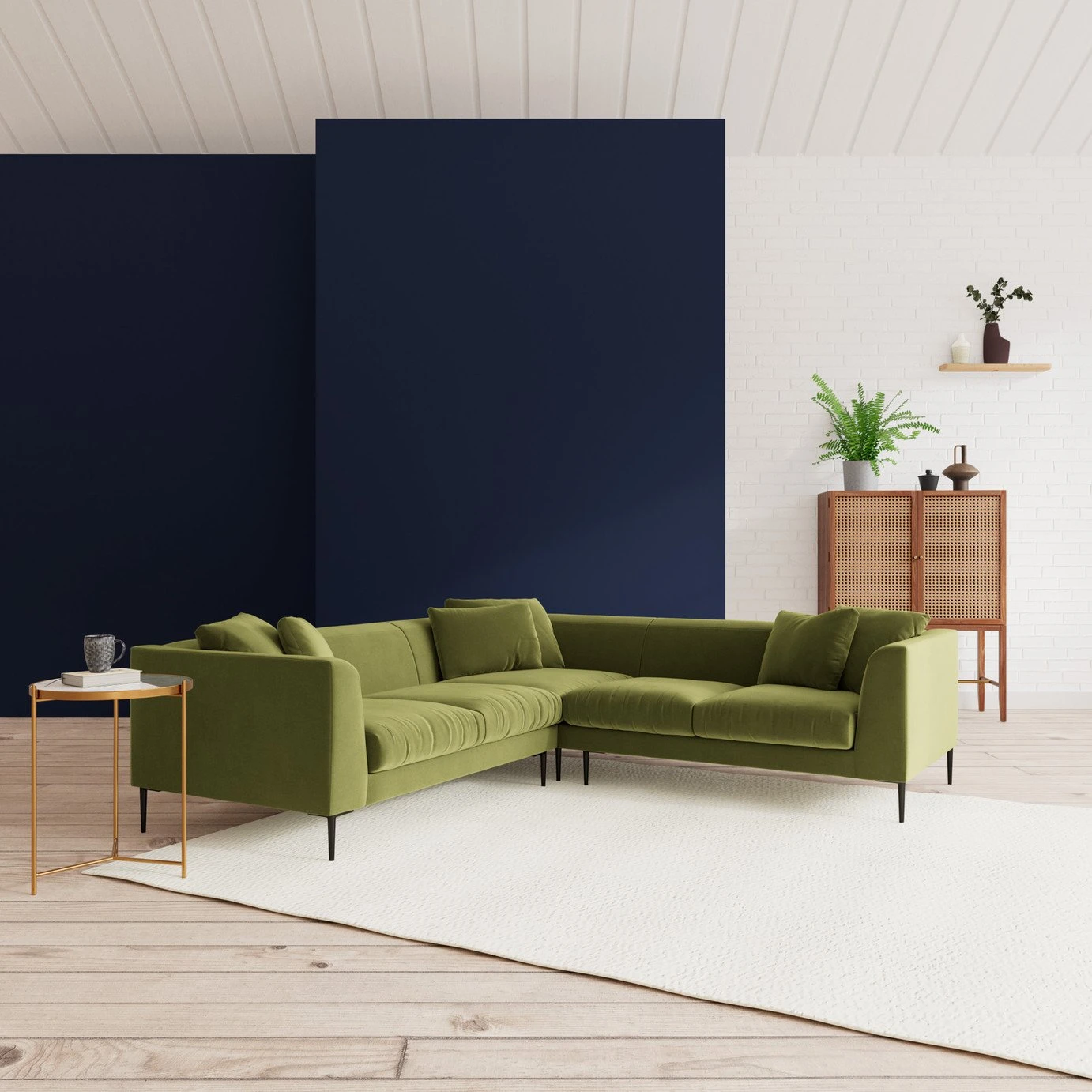 Swoon Alena Velvet 5 Seater Corner Sofa - Fern Green 4 Swoon Alena Velvet 5 Seater Corner Sofa - Fern Green - Image 2