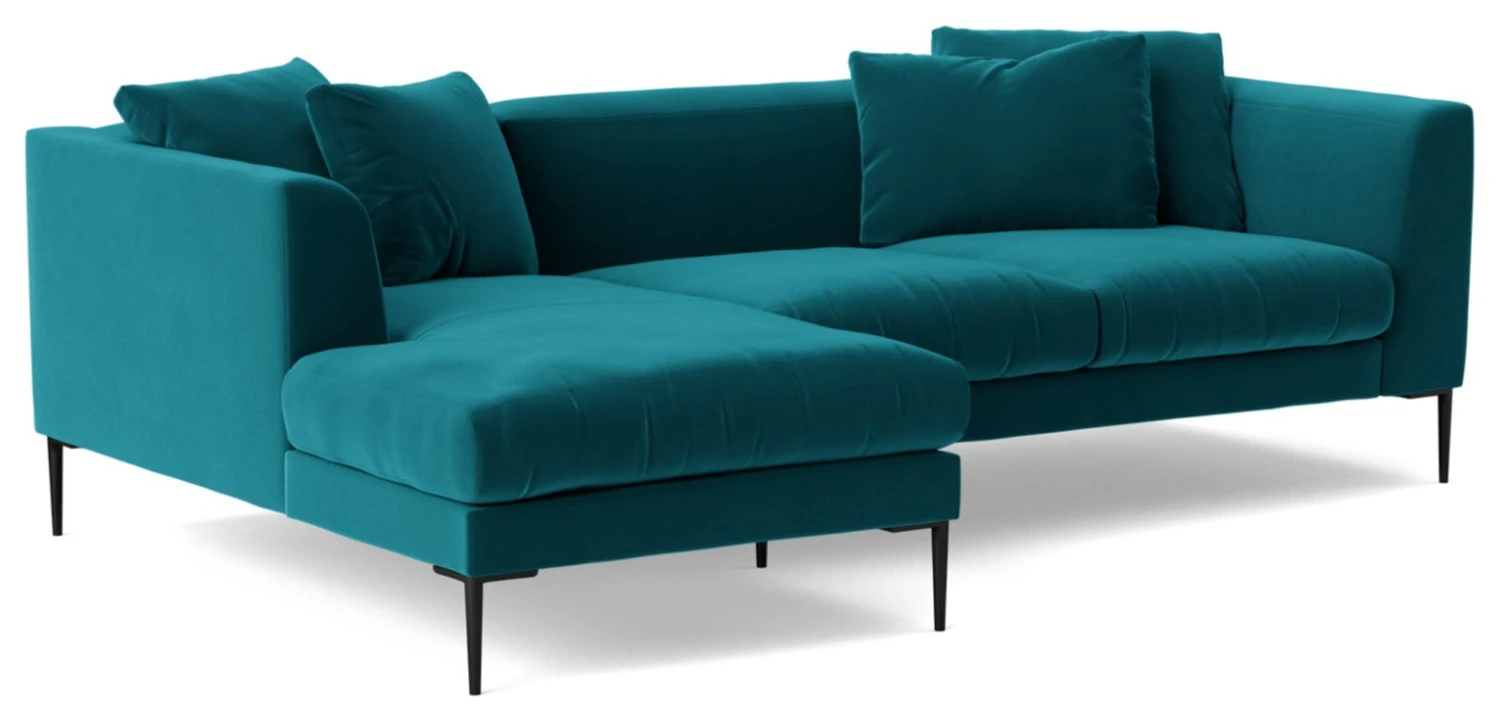 Swoon Alena Velvet Left Hand Corner Sofa - Kingfisher Blue 3 Swoon Alena Velvet Left Hand Corner Sofa - Kingfisher Blue