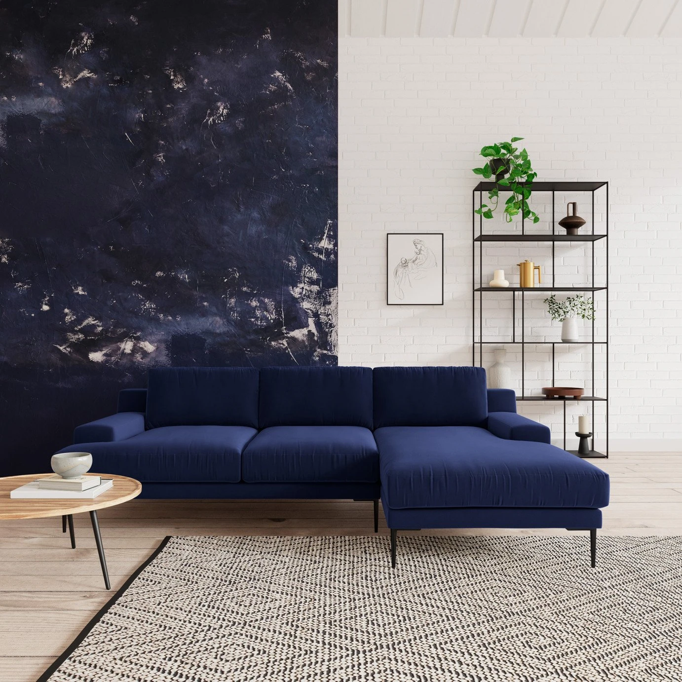 Swoon Almera Velvet Right Hand Corner Sofa - Ink Blue 4 Swoon Almera Velvet Right Hand Corner Sofa - Ink Blue - Image 2