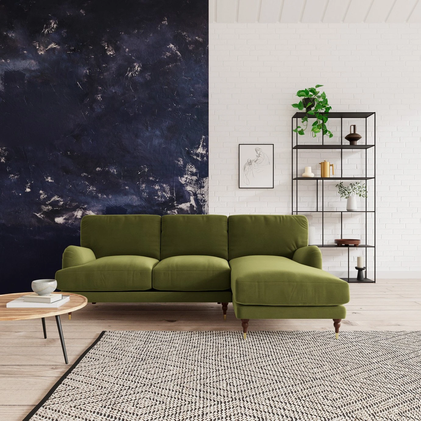 Swoon Charlbury Velvet Right Hand Corner Sofa - Fern Green 4 Swoon Charlbury Velvet Right Hand Corner Sofa - Fern Green - Image 2