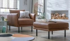 Habitat Moore Leather Ottoman Footstool - Tan -Home Furnishings Store 2009432 R Z002C