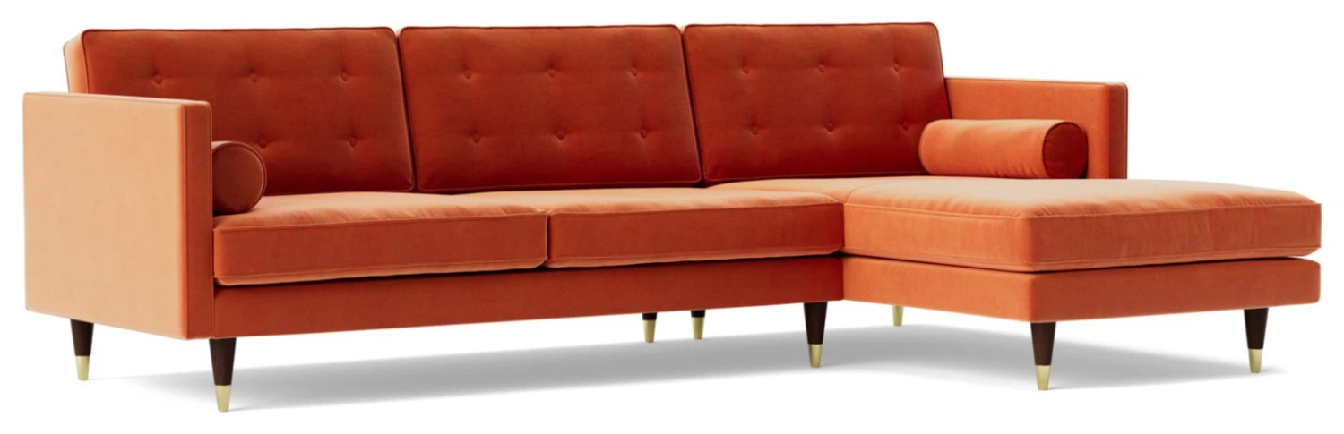 Swoon Porto Velvet Right Hand Corner Sofa - Burnt Orange 3 Swoon Porto Velvet Right Hand Corner Sofa - Burnt Orange