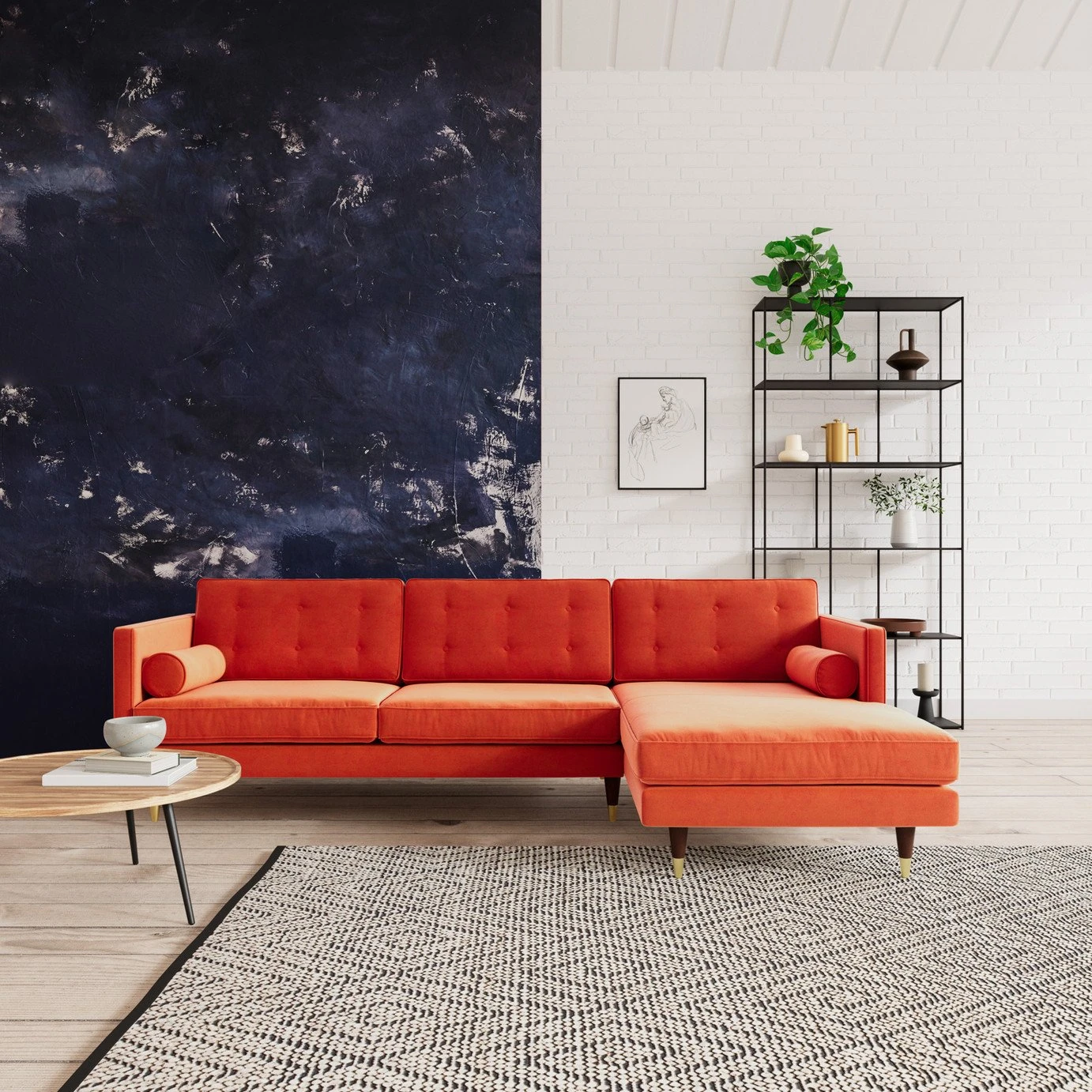 Swoon Porto Velvet Right Hand Corner Sofa - Burnt Orange 4 Swoon Porto Velvet Right Hand Corner Sofa - Burnt Orange - Image 2