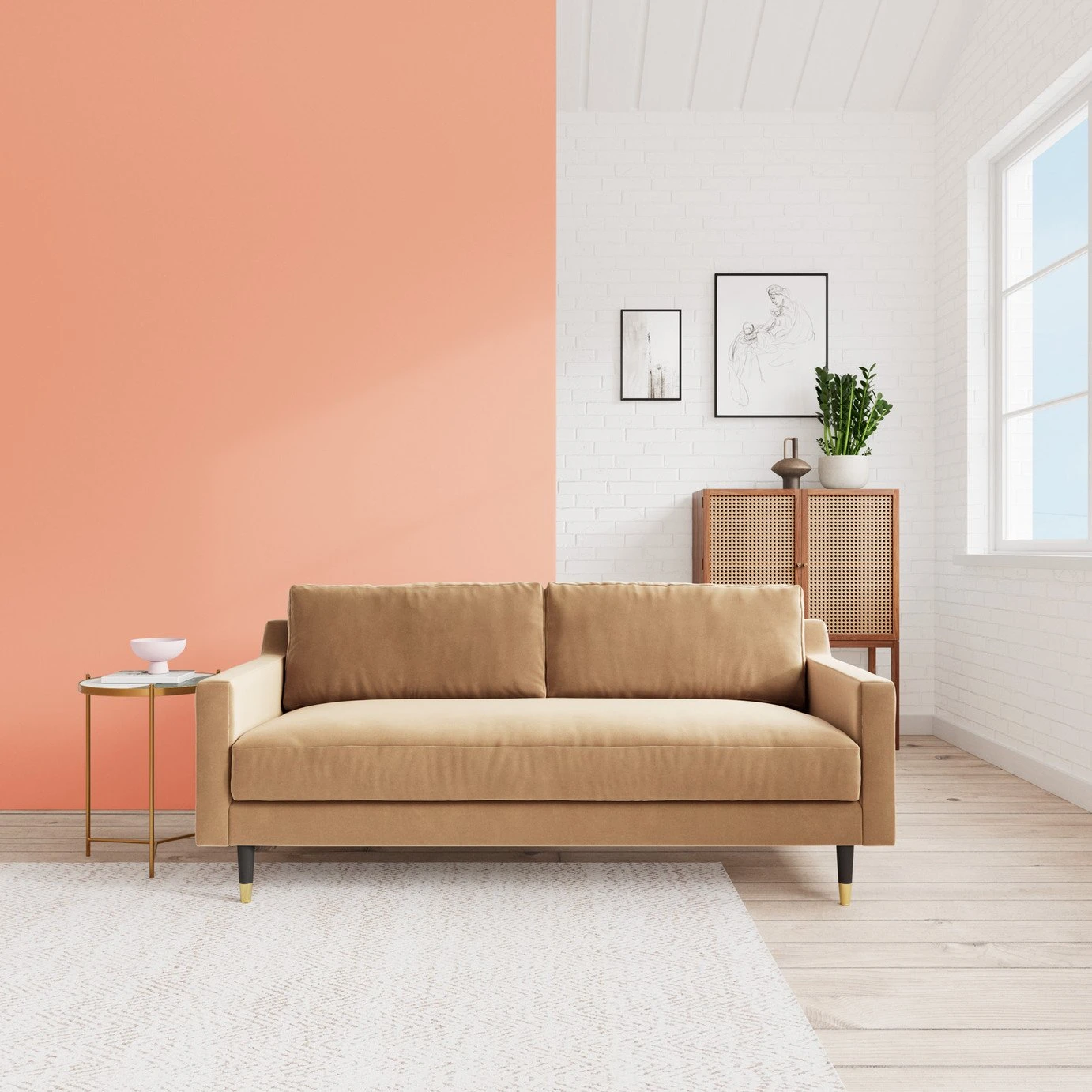 Swoon Rieti Velvet 2 Seater Sofa - Biscuit 4 Swoon Rieti Velvet 2 Seater Sofa - Biscuit - Image 2