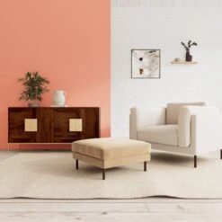 Swoon Munich Velvet Ottoman Footstool - Biscuit -Home Furnishings Store 2026408 R Z001C