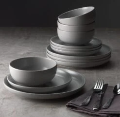 Habitat 12 Piece Stoneware Dinner Set - Matt Grey -Home Furnishings Store 2151768 R Z004C