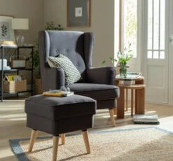 Habitat Callie Fabric Chair Armchair With Footstool-Charcoal -Home Furnishings Store 2728380 R Z001C