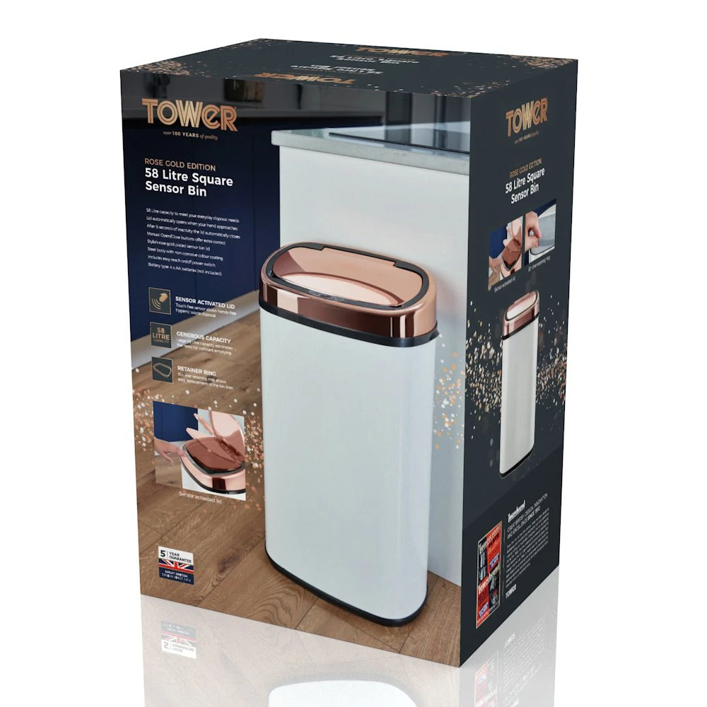 Tower 58 Litre Sensor Bin - Rose Gold And White 7 Tower 58 Litre Sensor Bin - Rose Gold And White - Image 5