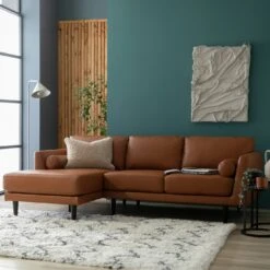 Habitat Jackson Leather Left Corner Chaise Sofa - Tan -Home Furnishings Store 3102486 R Z001C