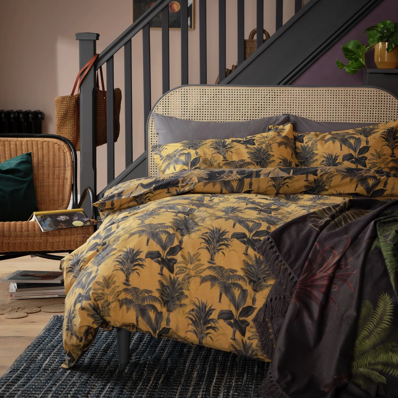 Habitat Palm Floral Print Mustard Bedding Set - Single 3 Habitat Palm Floral Print Mustard Bedding Set - Single