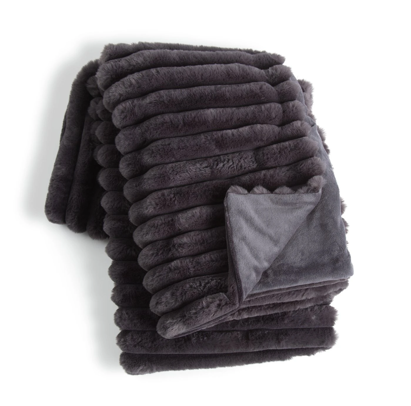 Habitat Ribbed Faux Fur Throw - Charcoal - 125X150cm