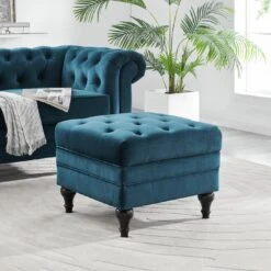 Habitat Chesterfield Velvet Storage Footstool - Blue -Home Furnishings Store 3369683 R Z004A