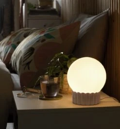 Habitat Ribbed Globe Table Lamp - White & Natural -Home Furnishings Store 4588982 R Z001C