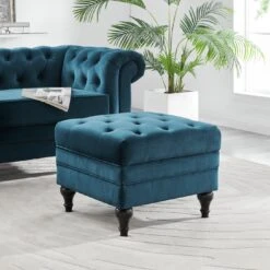 Habitat Chesterfield Velvet Storage Footstool - Light Grey -Home Furnishings Store 4654287 R Z001C