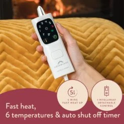 Dreamland Deluxe Velvet Mustard Heated Throw - Large -Home Furnishings Store 4844994 R Z004A