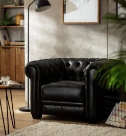 Habitat Chesterfield Leather Armchair - Black -Home Furnishings Store 6250988 R Z001C