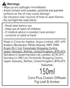 Habitat 150ml Scented Diffuser - Fig Leaf & Amber -Home Furnishings Store 6823944 R Z011A