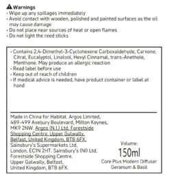 Habitat 150ml Scented Diffuser - Geranium & Basil -Home Furnishings Store 7160149 R Z011A