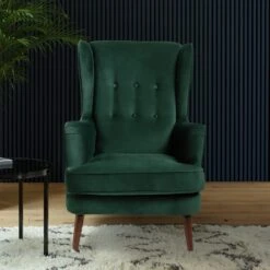 Habitat Callie Velvet Wingback Chair - Forest Green -Home Furnishings Store 7878486 R Z001C