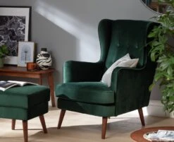 Habitat Callie Velvet Wingback Chair - Forest Green -Home Furnishings Store 7878486 R Z002C