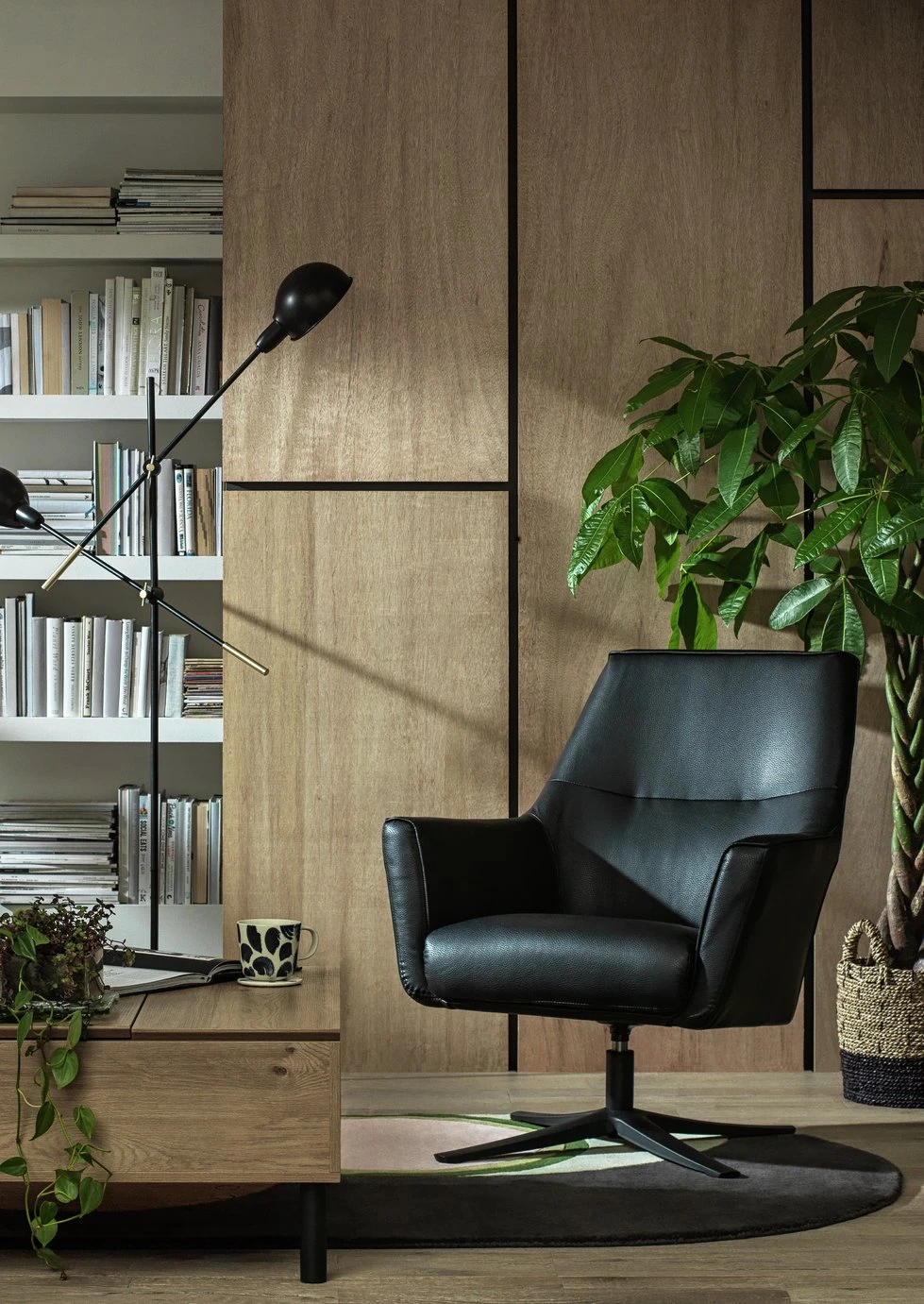 Habitat Rhett Faux Leather Swivel Chair - Black 4 Habitat Rhett Faux Leather Swivel Chair - Black - Image 2