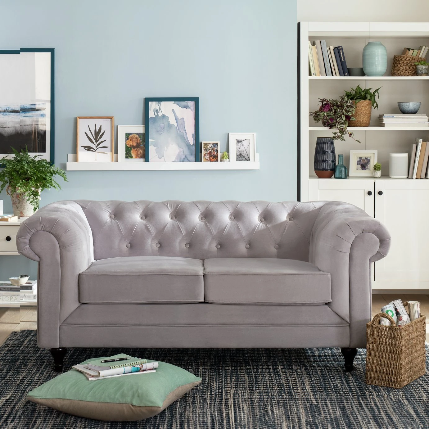 Habitat Chesterfield Velvet 2 Seater Sofa - Light Grey 4 Habitat Chesterfield Velvet 2 Seater Sofa - Light Grey - Image 2
