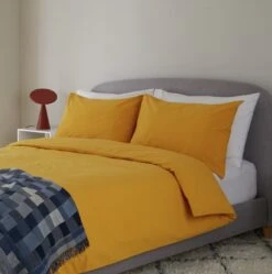 Habitat Stonewashed Cotton Plain Mustard Bedding Set -Double -Home Furnishings Store 9189252 R Z001C