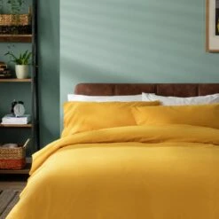 Habitat Stonewashed Cotton Plain Mustard Bedding Set -Double -Home Furnishings Store 9189252 R Z002C