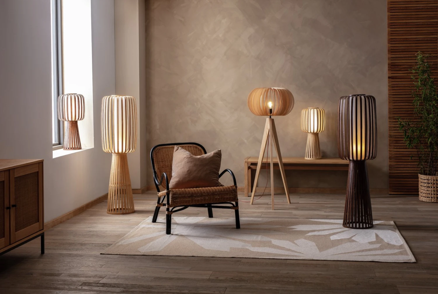 Habitat Achille Bamboo Table Lamp - Walnut & White 10 Habitat Achille Bamboo Table Lamp - Walnut & White - Image 8