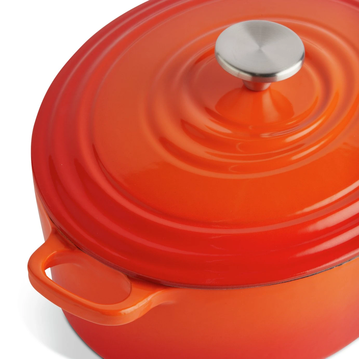 Habitat 4.7 Litre Cast Iron Oval Casserole Dish - Orange 8 Habitat 4.7 Litre Cast Iron Oval Casserole Dish - Orange - Image 6