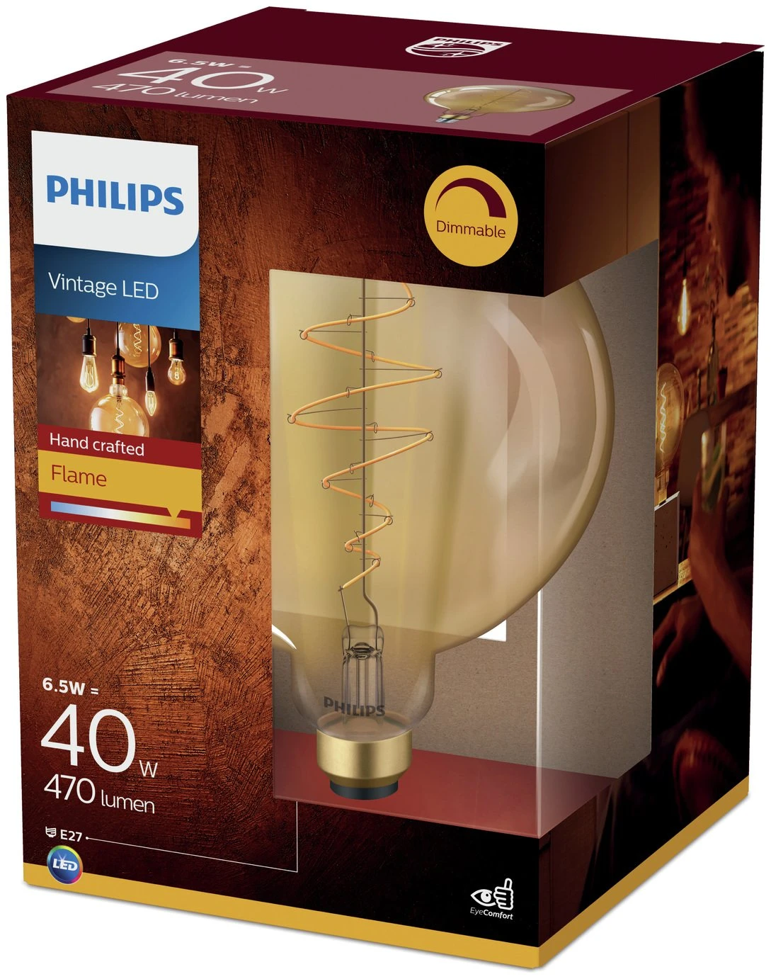 Philips LED Filament E27 6.5W (40W) Dim Giant Bulb - Gold 4 Philips LED Filament E27 6.5W (40W) Dim Giant Bulb - Gold - Image 2