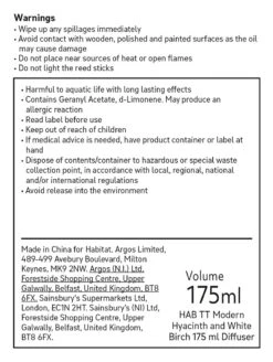 Habitat 175ml Ceramic Diffuser - Hyacinth And White Birch 9 Habitat 175ml Ceramic Diffuser - Hyacinth And White Birch -Home Furnishings Store 9415847 R Z010A