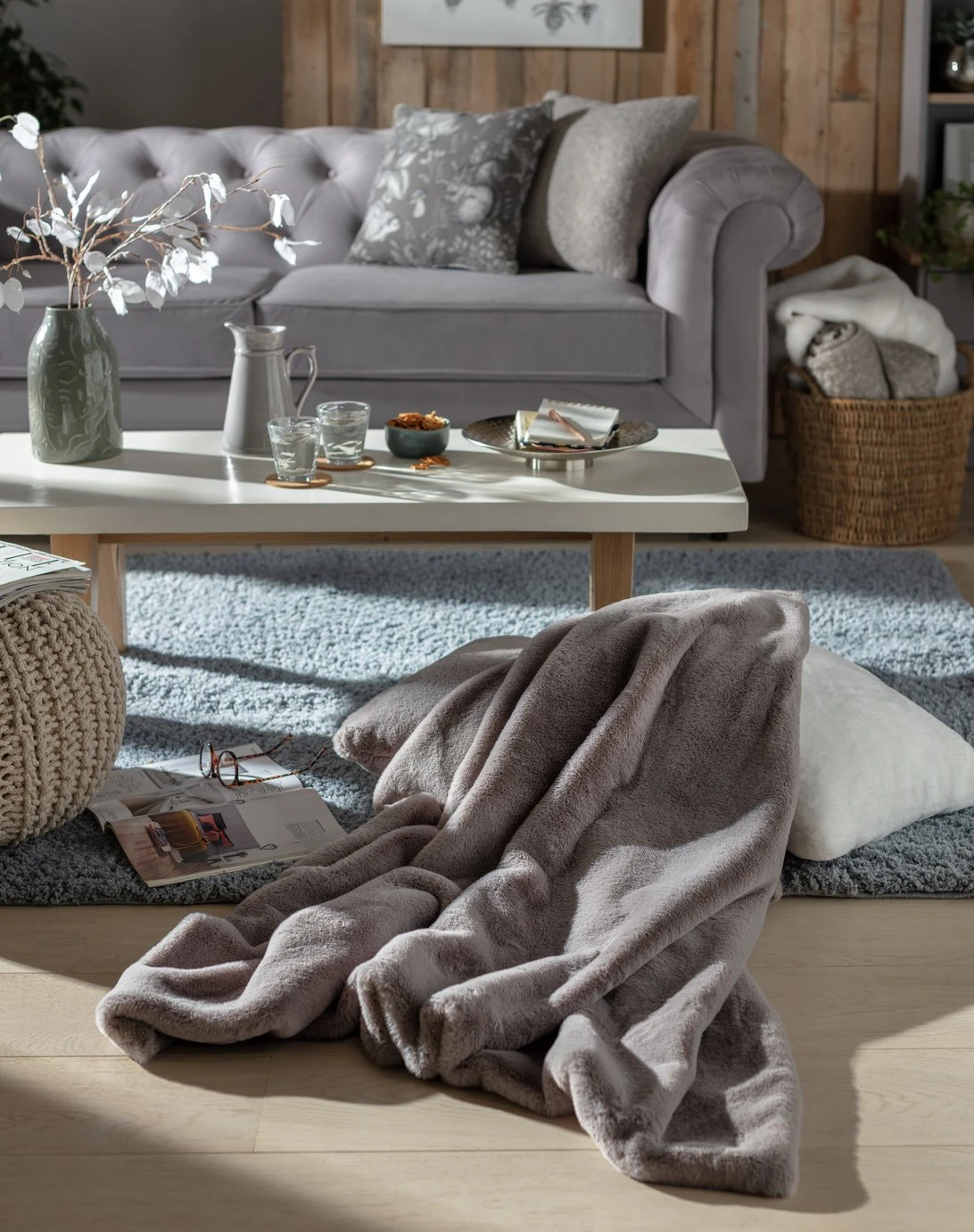 Habitat Faux Fur Plain Throw - Grey - 125x150cm 4 Habitat Faux Fur Plain Throw - Grey - 125x150cm - Image 2