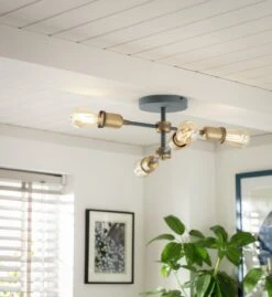 Habitat Tay 4 Light Flush To Ceiling Light - Grey & Brass -Home Furnishings Store 9467644 R Z002C