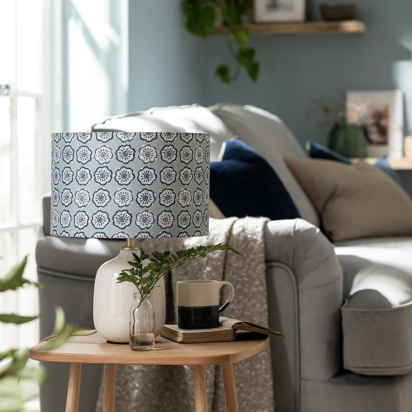 Habitat Country Floral Printed 30cm Drum Shade - Grey 8 Habitat Country Floral Printed 30cm Drum Shade - Grey - Image 6
