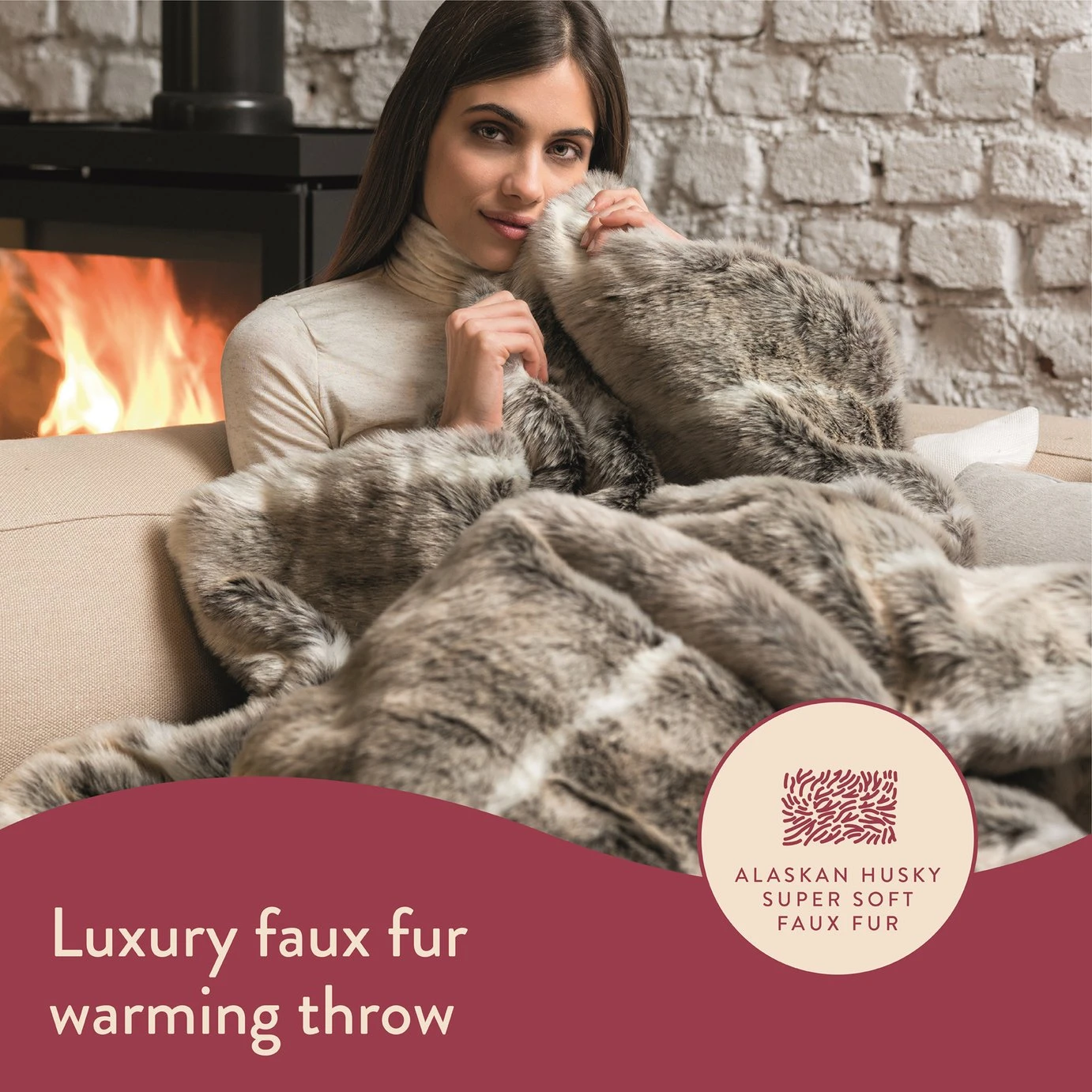 Dreamland Luxury Faux Fur Husky Heated Throw - Large 4 Dreamland Luxury Faux Fur Husky Heated Throw - Large - Image 2