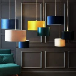 Habitat Gaia Velvet & Foil 40cm Drum Shade - Chive 19 Habitat Gaia Velvet & Foil 40cm Drum Shade - Chive -Home Furnishings Store 9602564 R Z005C