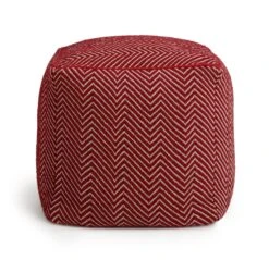 Kaikoo Durrie Cotton Footstool - Red & White